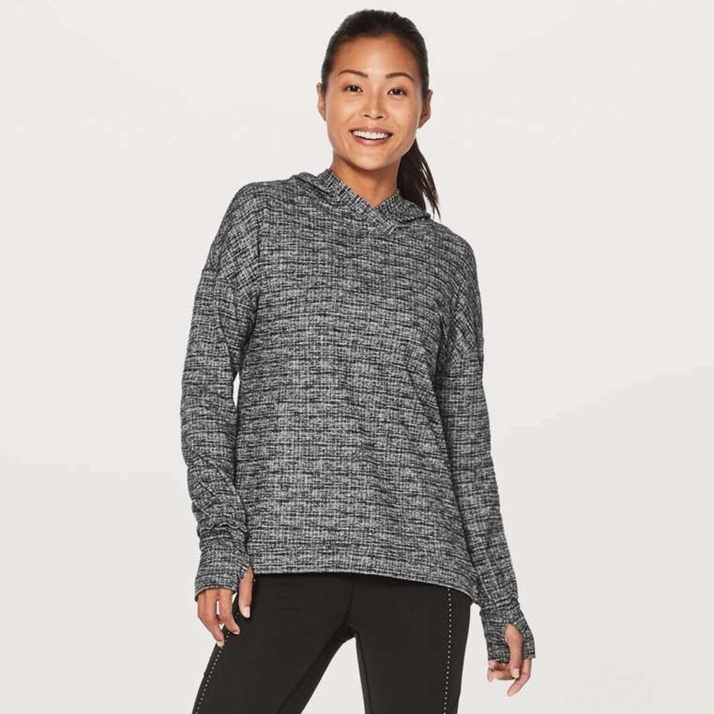 Lululemon Extra Mile Hoodie Running Luon Ringspun Denim Black White Size 10
